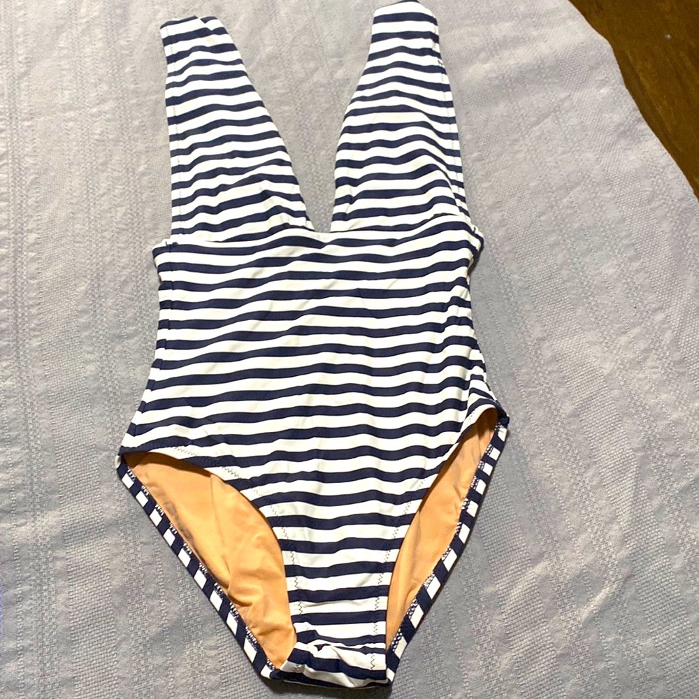 J. Crew Navy and White Striped One Piece Swimsuit